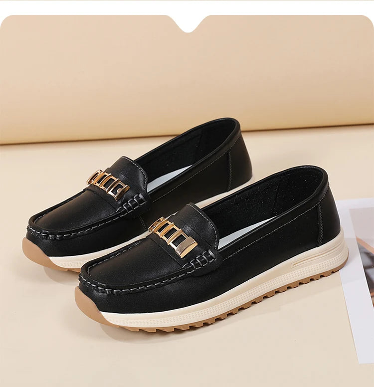Ladies' large size 44 casual sports shoes, breathable and fashionable loafers, women's shoes, 100% genuine leather casual shoes