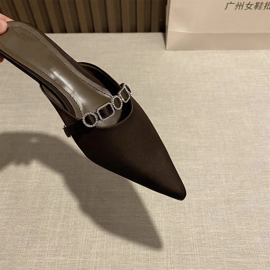 Ladies Slippers Fashion Women's Summer 2025 New Female Designer Closed Toe Pointed Sexy Dress Temperament Muller Shoes