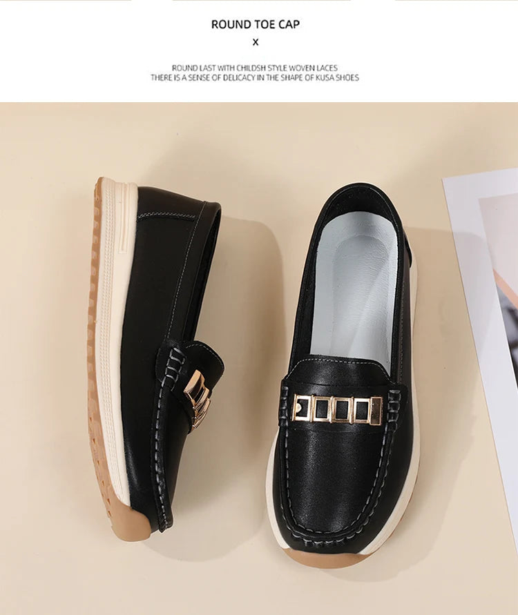 Ladies' large size 44 casual sports shoes, breathable and fashionable loafers, women's shoes, 100% genuine leather casual shoes