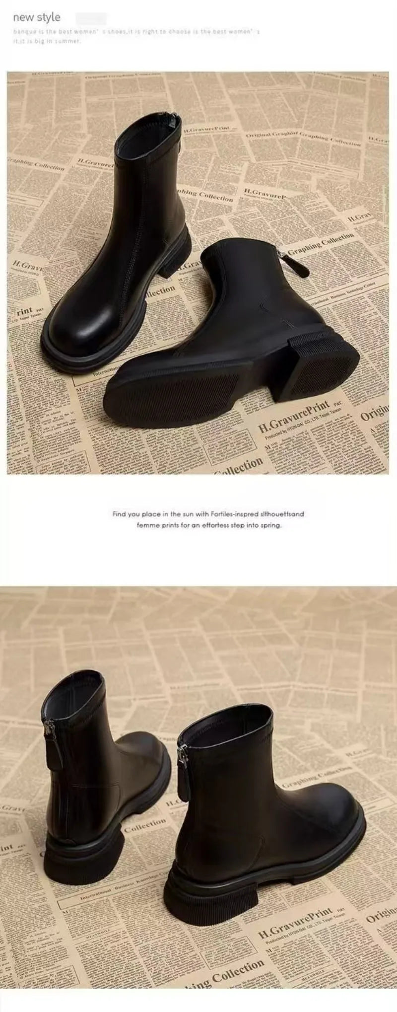 Ladies Shoes 2024 Concise Modern Women's Boots Classics Ankle Boots Women Round Toe Med Heel Back Zip Sewing Outdoor Shoes Women