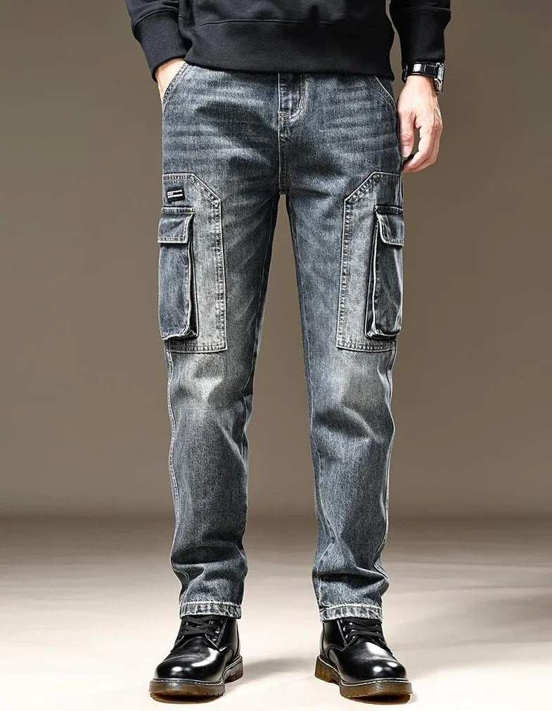 Jeans for Men Straight Male Cowboy Pants with Pockets Trousers Cargo Regular Aesthetic New in Stacked Korean Fashion Trend 2025