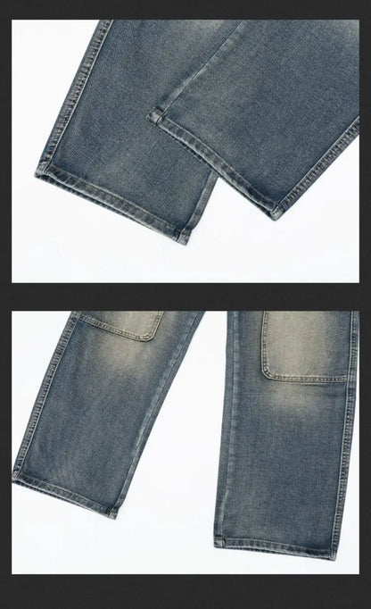 Men's Jeans Spring And Autumn Fashion Straight Tube Loose Washed Casual American Retro Original Color Wide Rivet Logging Pants