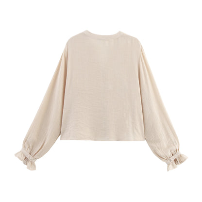 Women's clothing 2025 summer new product fashion European and American style hollow embroidery casual long-sleeved short shirt