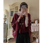 Women Clothing 2022 Autumn Winter Vintage Lovely Lace Doll Neck Wine Red Sweater Languid Breeze Soft Waxy Sweet Sweater Women