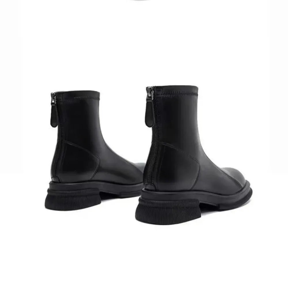 Ladies Shoes 2024 Concise Modern Women's Boots Classics Ankle Boots Women Round Toe Med Heel Back Zip Sewing Outdoor Shoes Women