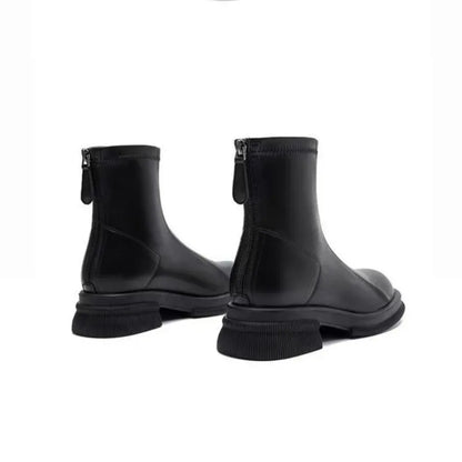 Ladies Shoes 2024 Concise Modern Women's Boots Classics Ankle Boots Women Round Toe Med Heel Back Zip Sewing Outdoor Shoes Women