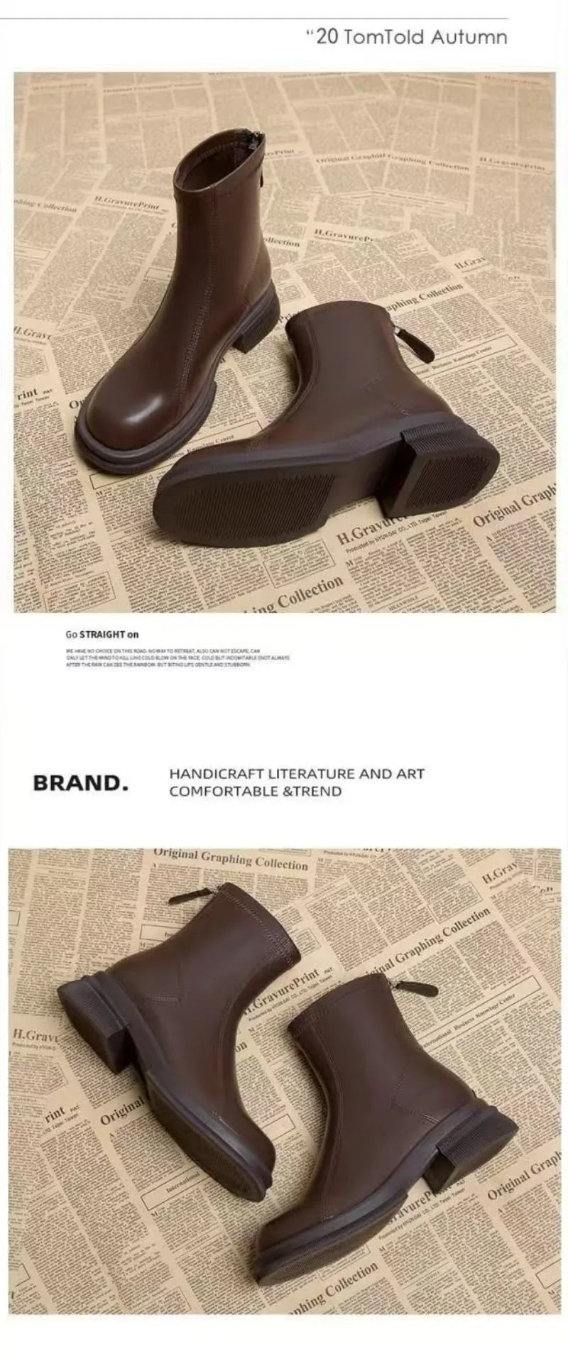 Ladies Shoes 2024 Concise Modern Women's Boots Classics Ankle Boots Women Round Toe Med Heel Back Zip Sewing Outdoor Shoes Women