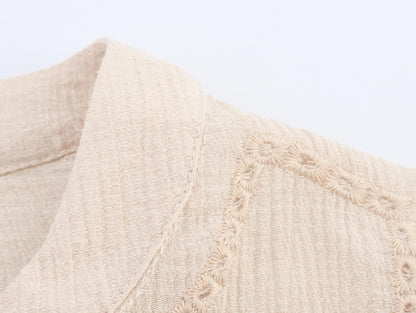 Women's clothing 2025 summer new product fashion European and American style hollow embroidery casual long-sleeved short shirt