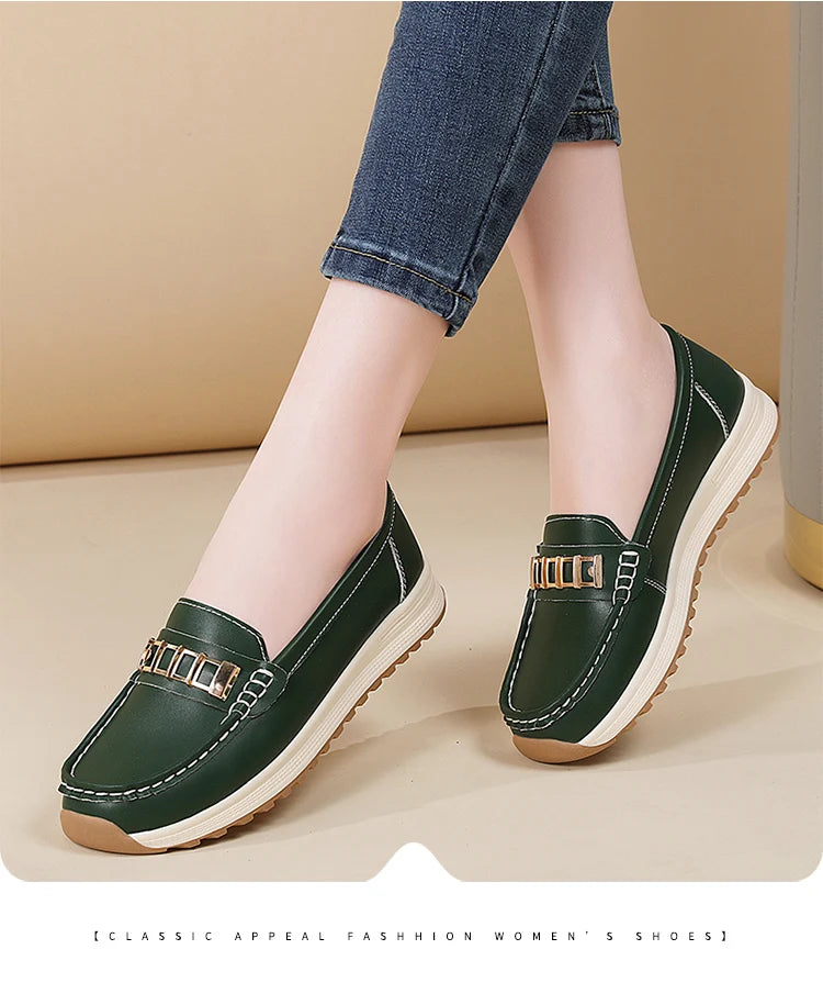 Ladies' large size 44 casual sports shoes, breathable and fashionable loafers, women's shoes, 100% genuine leather casual shoes