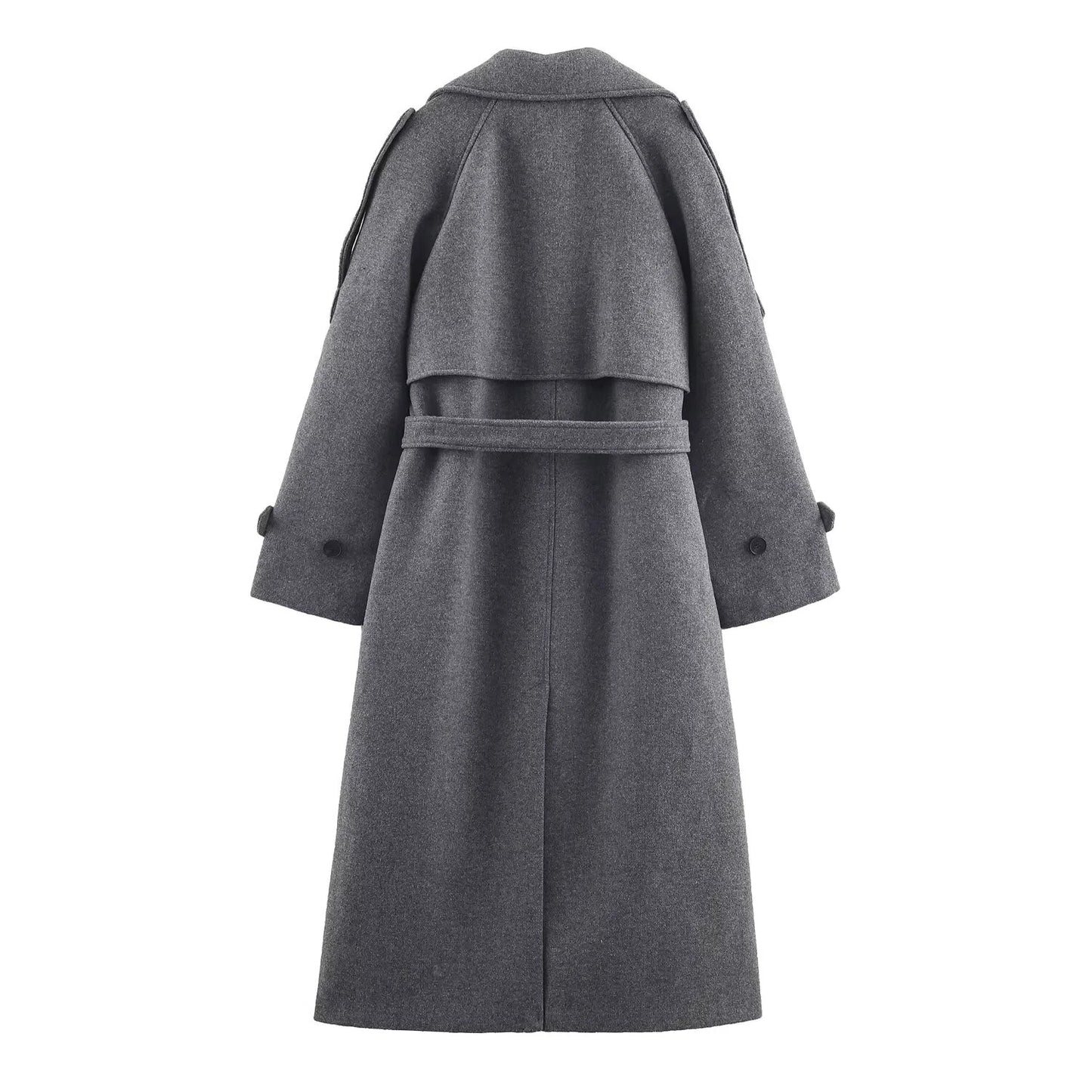 Women's clothing 2025 winter new casual loose long sleeved coat with waistband loop and double breasted coat