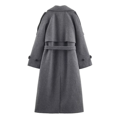 Women's clothing 2025 winter new casual loose long sleeved coat with waistband loop and double breasted coat