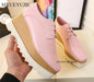 Lady platform shoes, genuine leather wedge square toe women shoes, woman Loafer Stars Women Lace-up shoes for spring autumn