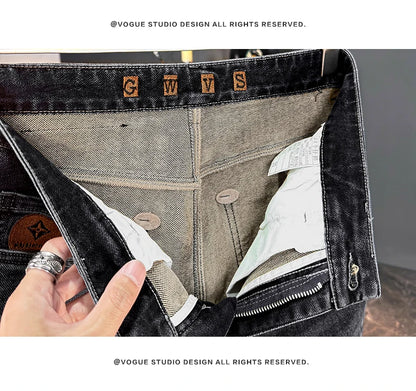 Men's Jeans Casual Long Straight Stretch Denim Pants Autumn Winter Classic Belted Jeans Korean Fashion Blue Black Jean Trousers