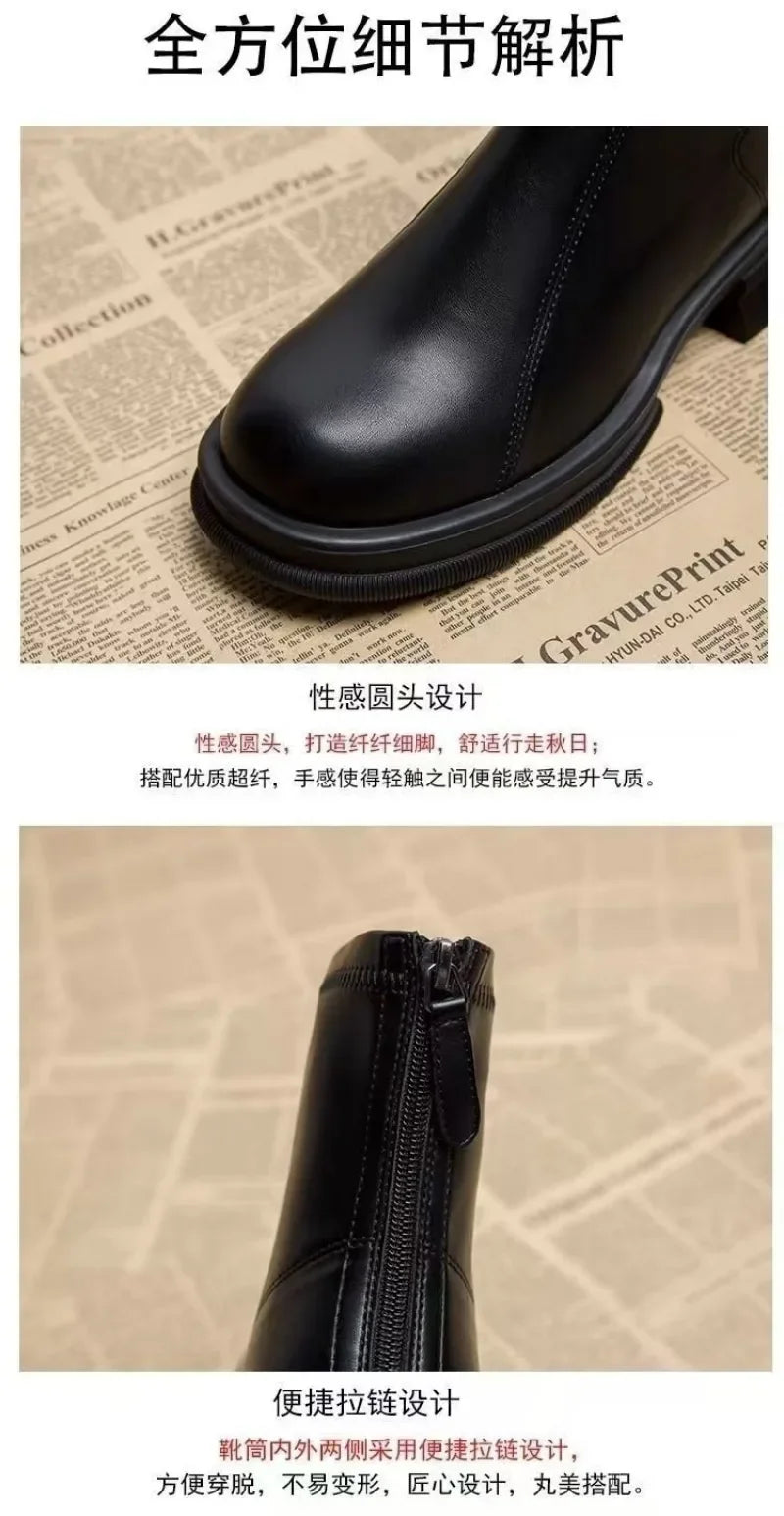 Ladies Shoes 2024 Concise Modern Women's Boots Classics Ankle Boots Women Round Toe Med Heel Back Zip Sewing Outdoor Shoes Women