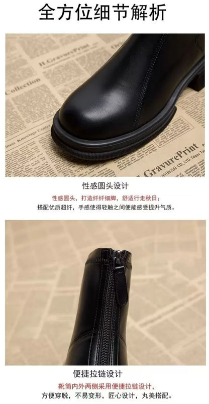 Ladies Shoes 2024 Concise Modern Women's Boots Classics Ankle Boots Women Round Toe Med Heel Back Zip Sewing Outdoor Shoes Women