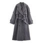 Women's clothing 2025 winter new casual loose long sleeved coat with waistband loop and double breasted coat