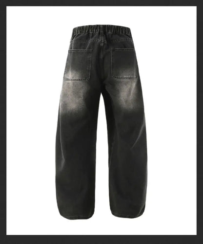 Men's Jeans Spring And Autumn Fashion Straight Tube Loose Washed Casual American Retro Original Color Wide Rivet Logging Pants