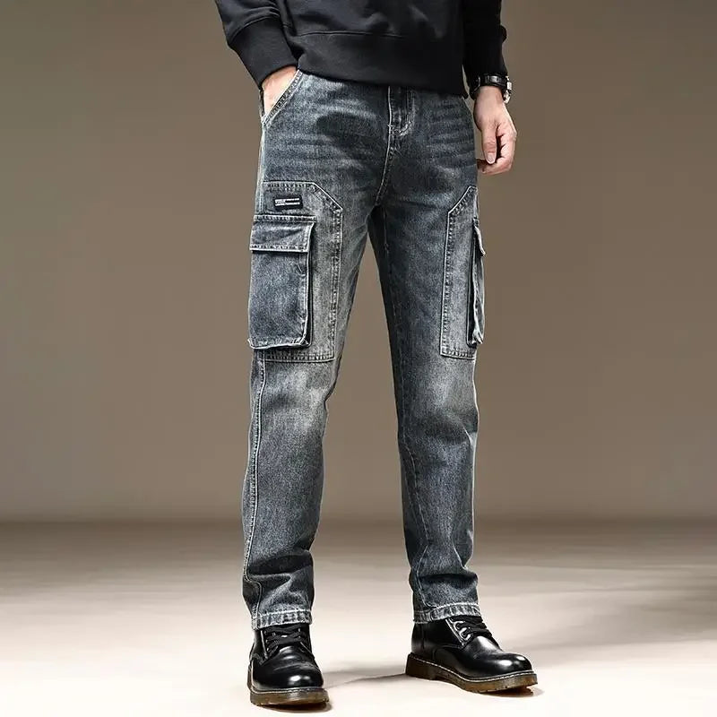Jeans for Men Straight Male Cowboy Pants with Pockets Trousers Cargo Regular Aesthetic New in Stacked Korean Fashion Trend 2025