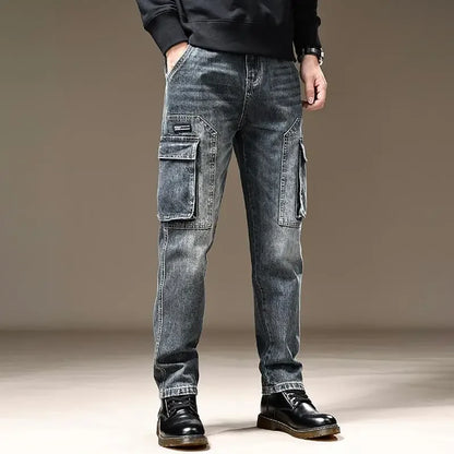 Jeans for Men Straight Male Cowboy Pants with Pockets Trousers Cargo Regular Aesthetic New in Stacked Korean Fashion Trend 2025